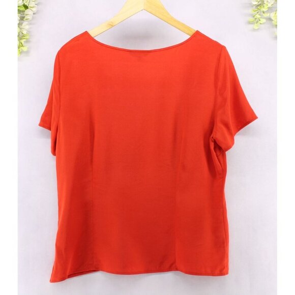 St. John Women's Short Sleeve Round Neck Silk Blouse Side Zip Orange Red Sz L - Picture 2 of 12